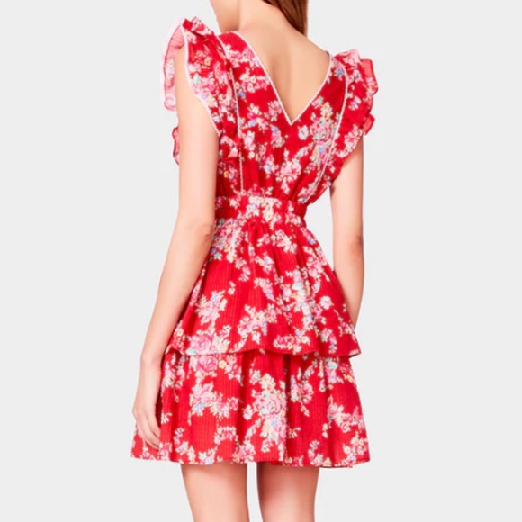 Betsey Johnson Garden Print Seersucker Dress True Red sz Small - Picture 3 of 7